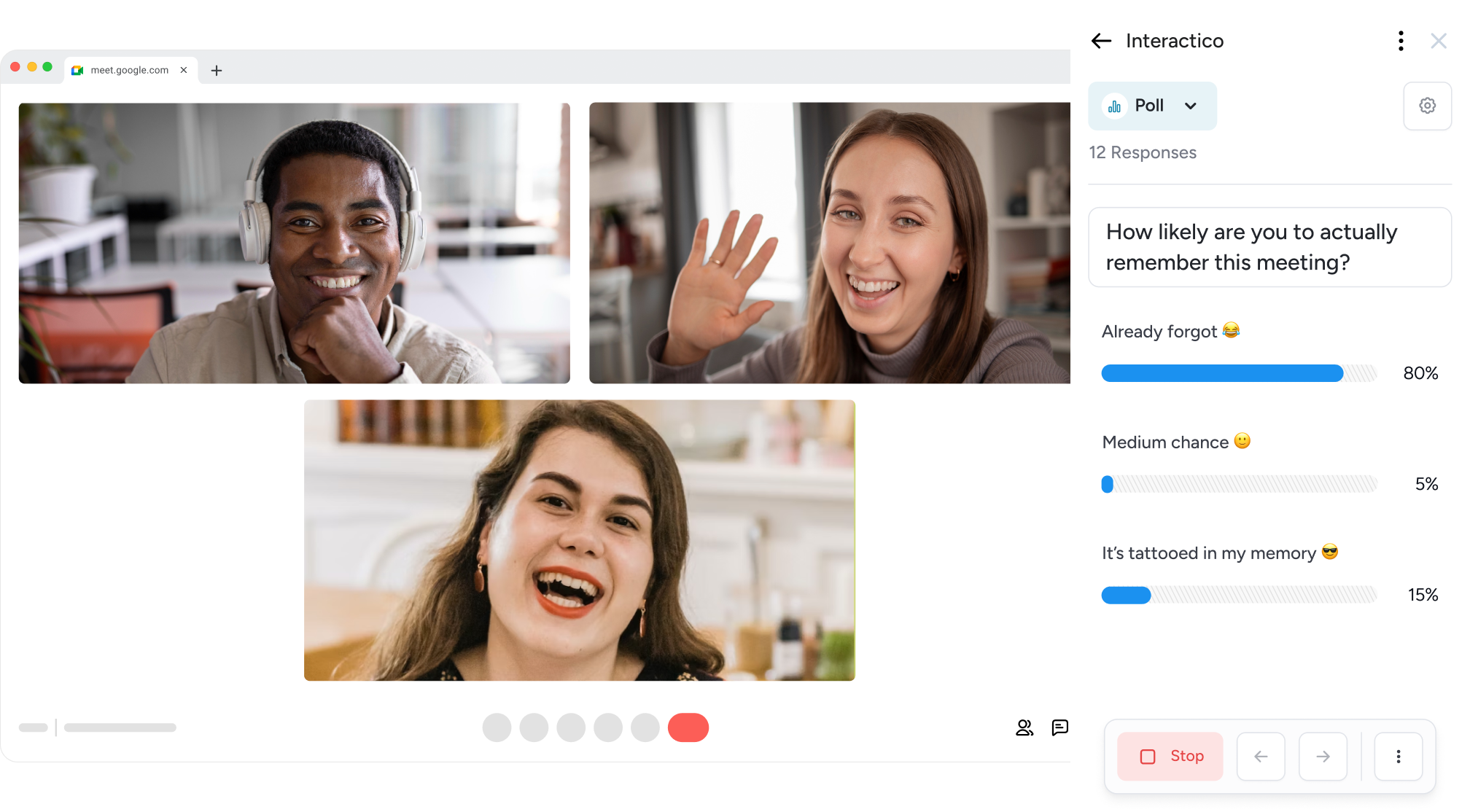 Google Meet interface showing video call participants